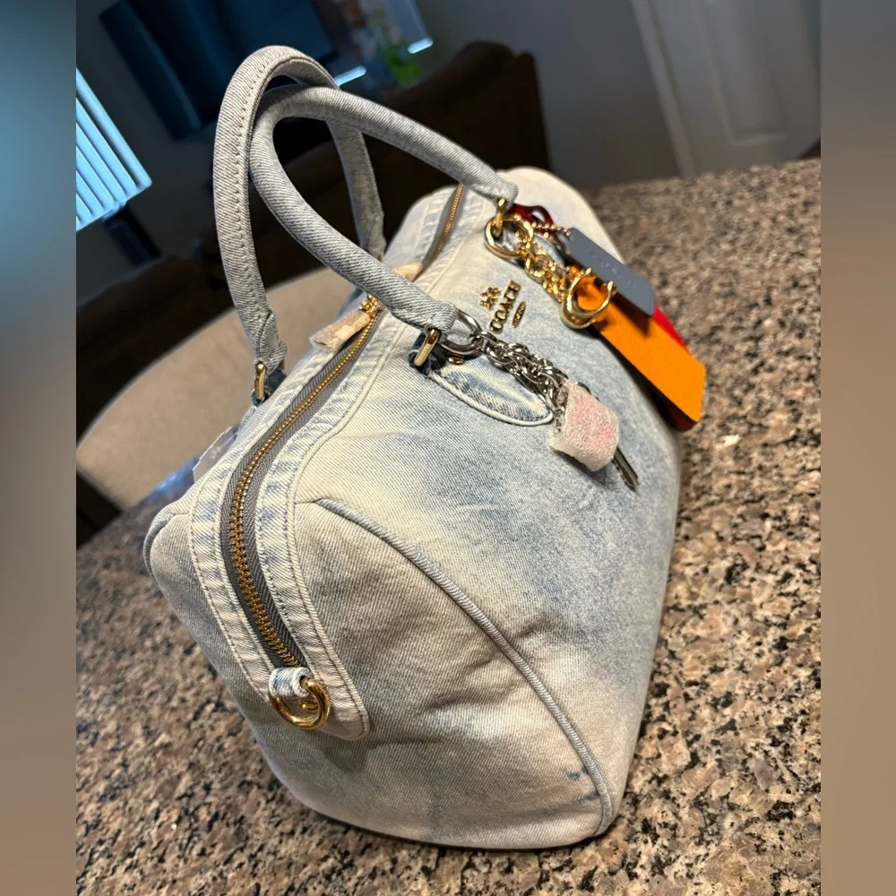 COACH ROWAN LARGE SATCHEL DENIM BAG WITH CHARMS (FREE DENIM WALLET INCLUDED) - Picture 3 of 14